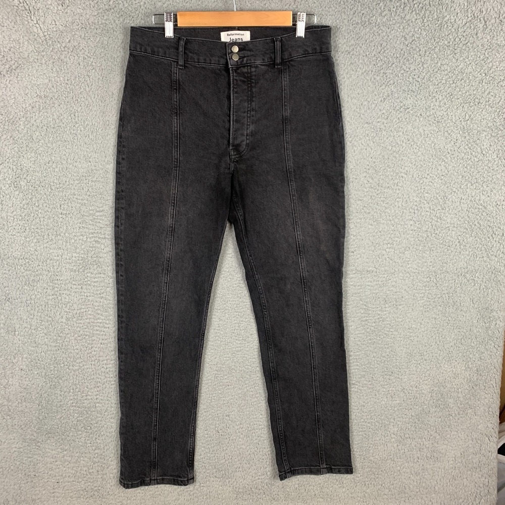 Reformation Charlie Jeans Women's 30 Erie Black Straight‎ High Rise Denim Seamed